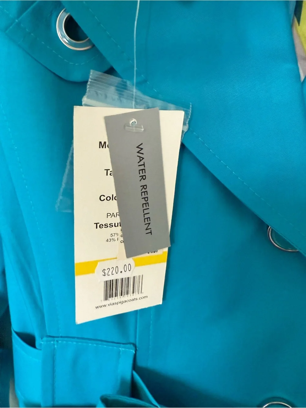 NEW WITH TAGS! Turquoise double breasted Via Spiga Raincoat jacket, Sz M - Picture 4 of 7